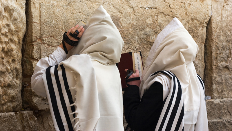 Judaism in practice.  Faithful lamenting at the "wailing wall".