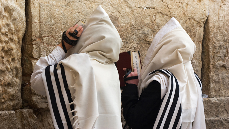 Judaism in practice. Faithful lamenting at the "wailing wall".