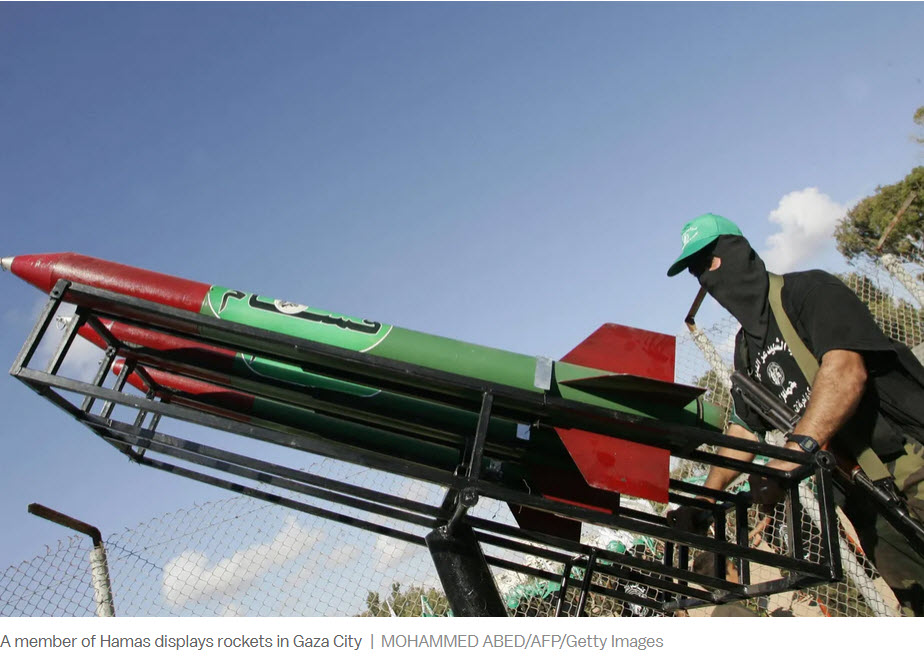 Palestinian terrorist readies rockets to fire at Israel indescriminately killing civilians and IDF alike. This takes the teeth out of Palestinian arguments that Israel is committing genocide.