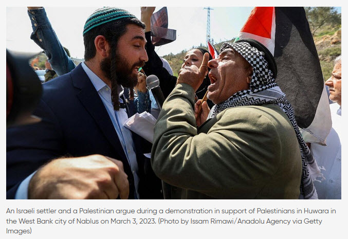 Palestinians and Jews arguing over Israel's land in the Occupied Territories. 