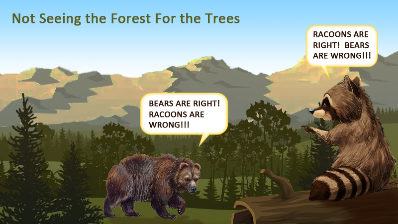 Not seeing the forest for the trees. Looking at a phrase you've grown to believe signals racism, and not zooming out to look at the big picture gets people into trouble and causes unnecessary problems for people.