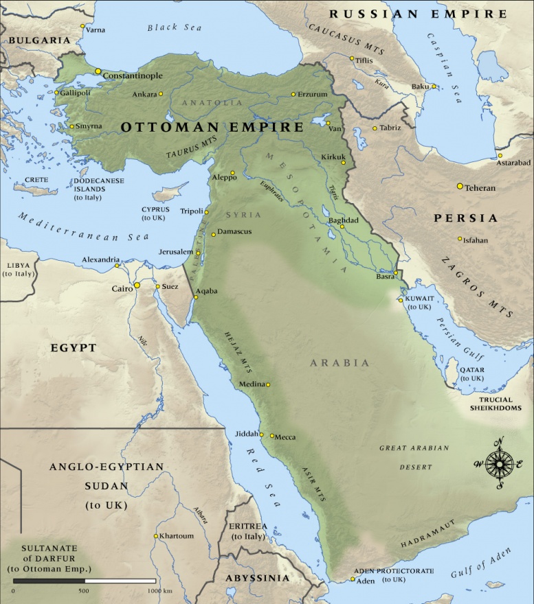 Map of the Ottoman Empire when Israel's land was stolen the most recent time.