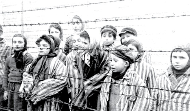 Jewish children in a German concentration camp during World War Two.