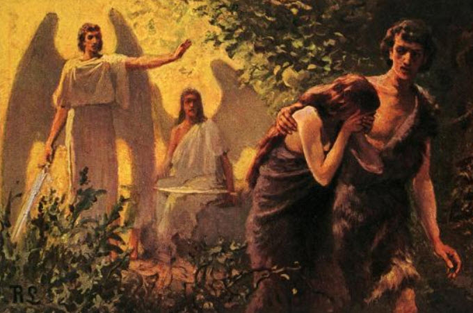 Adam and Eve were banished from the Garden of Eden for eating the forbidden fruit against God's command. On that day they became mortal in the physical realm.